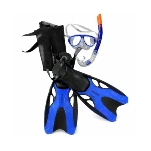 ALLWELL Mask, Snorkel & Fins Set PVC Blue with Mesh Bag